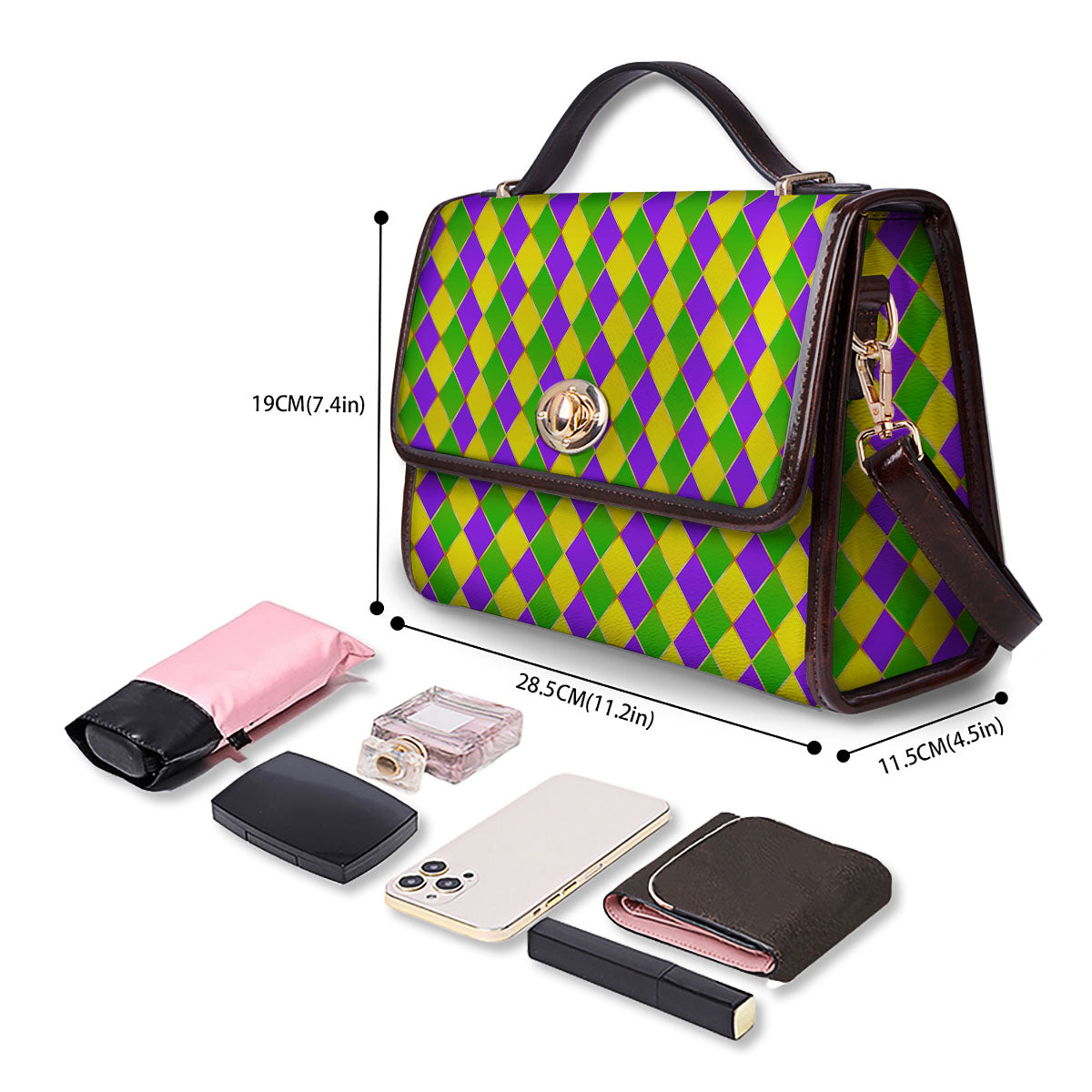Harlequin Mardi Gras Print Pattern Women's Satchel Bag