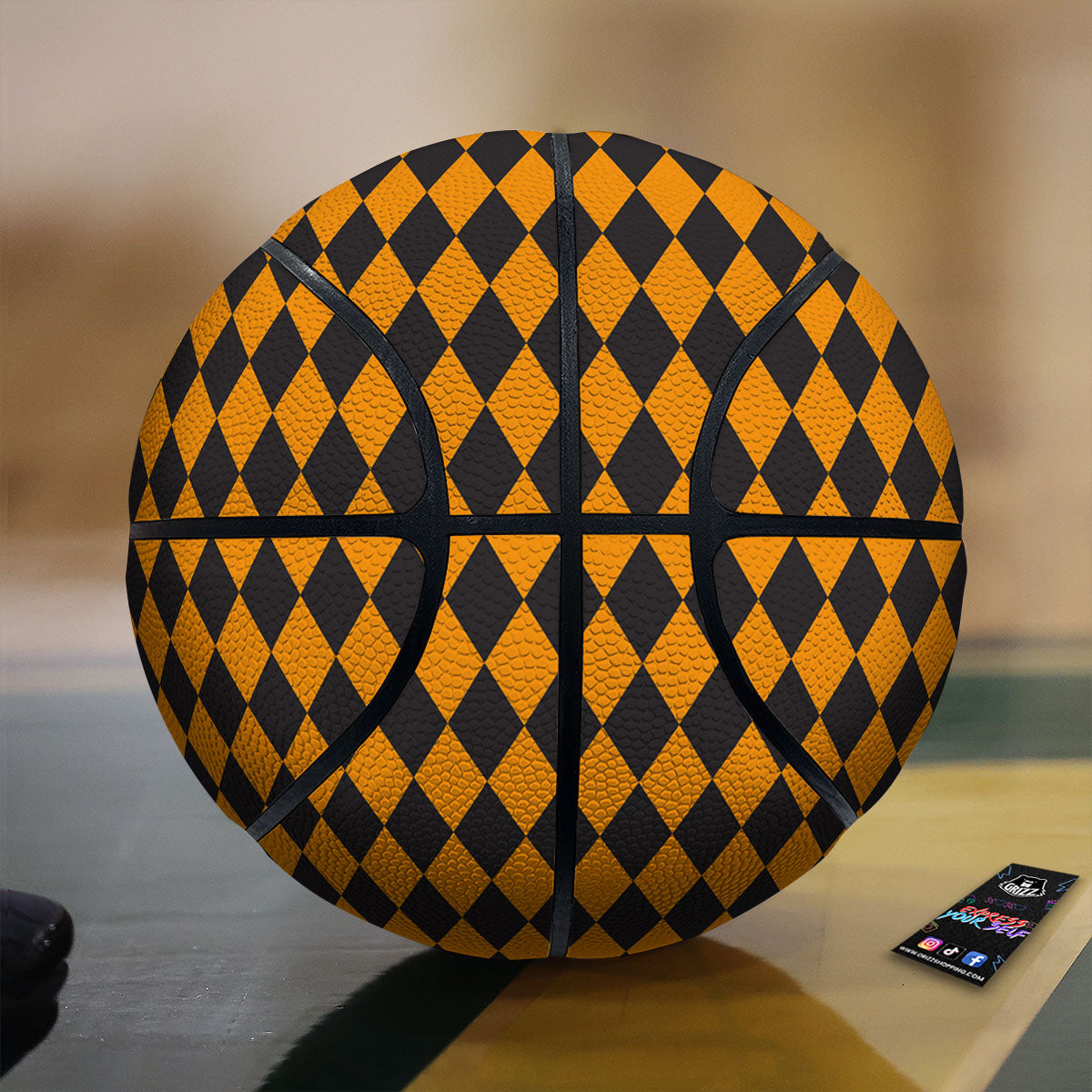 Harlequin Orange And Black Print Basketball