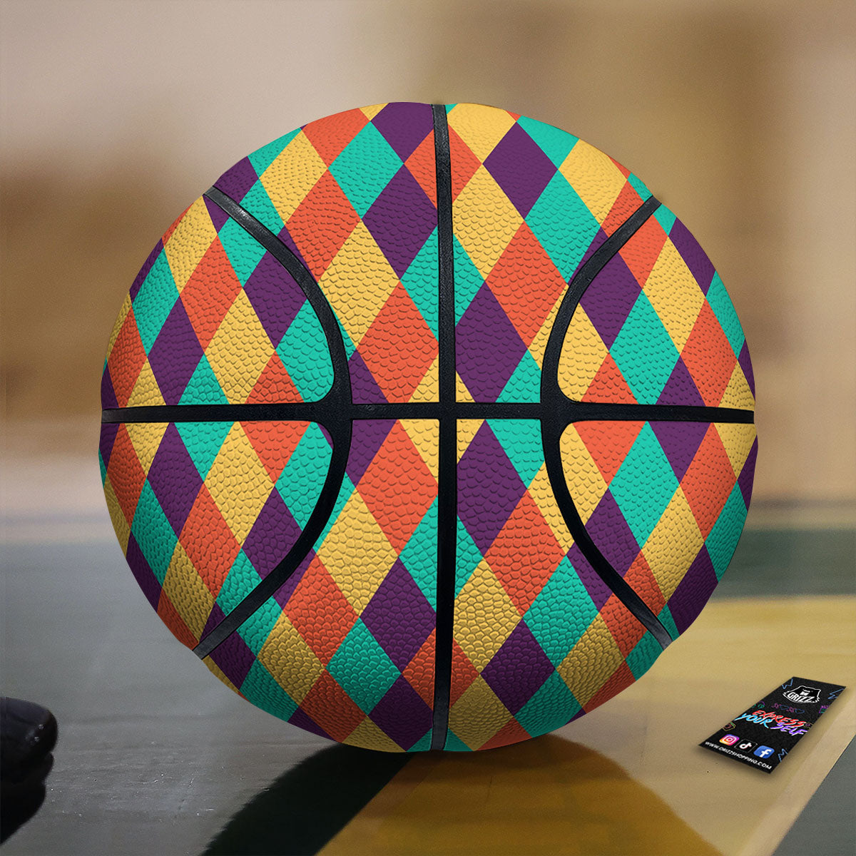 Harlequin Gold And White Print Pattern Basketball