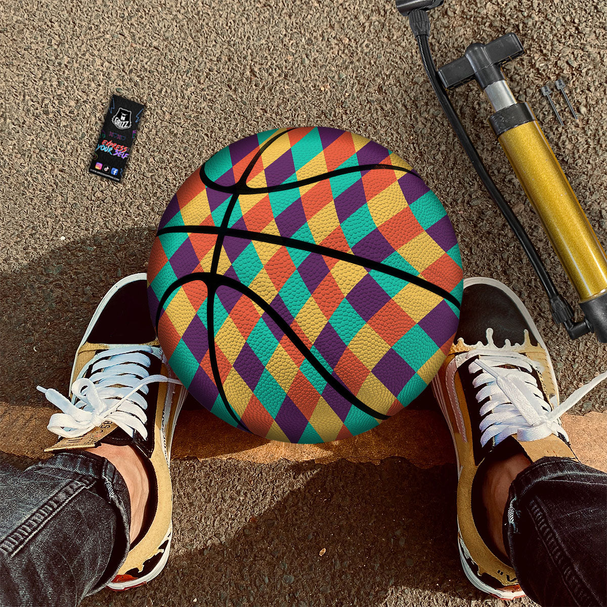 Harlequin Gold And White Print Pattern Basketball