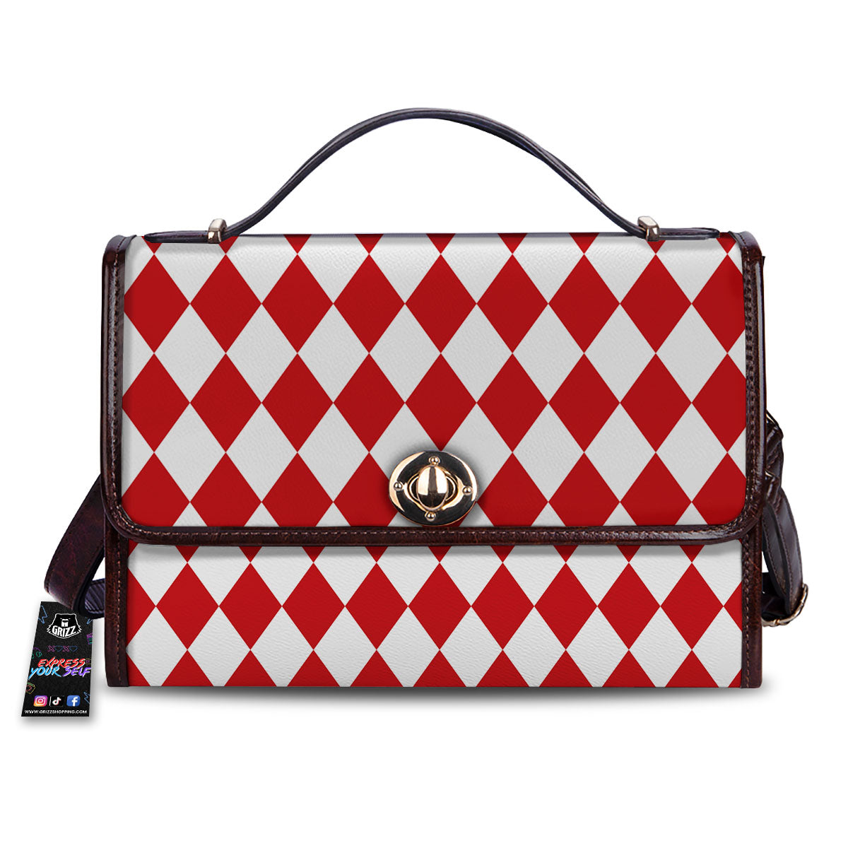 Harlequin White And Red Print Pattern Women's Satchel Bag