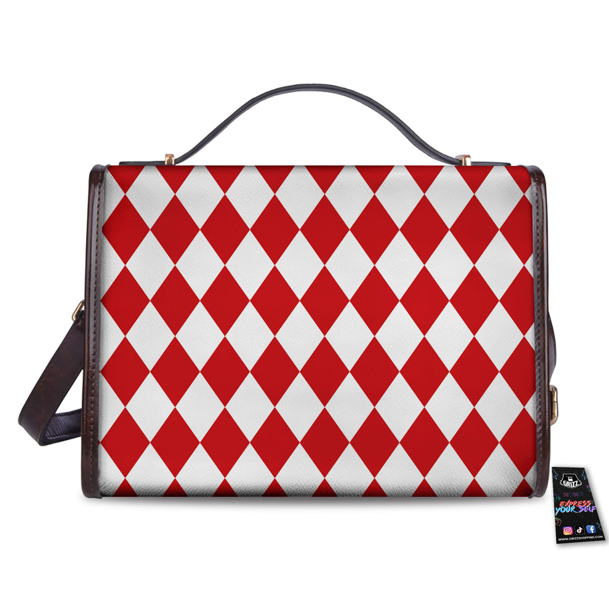 Harlequin White And Red Print Pattern Women's Satchel Bag