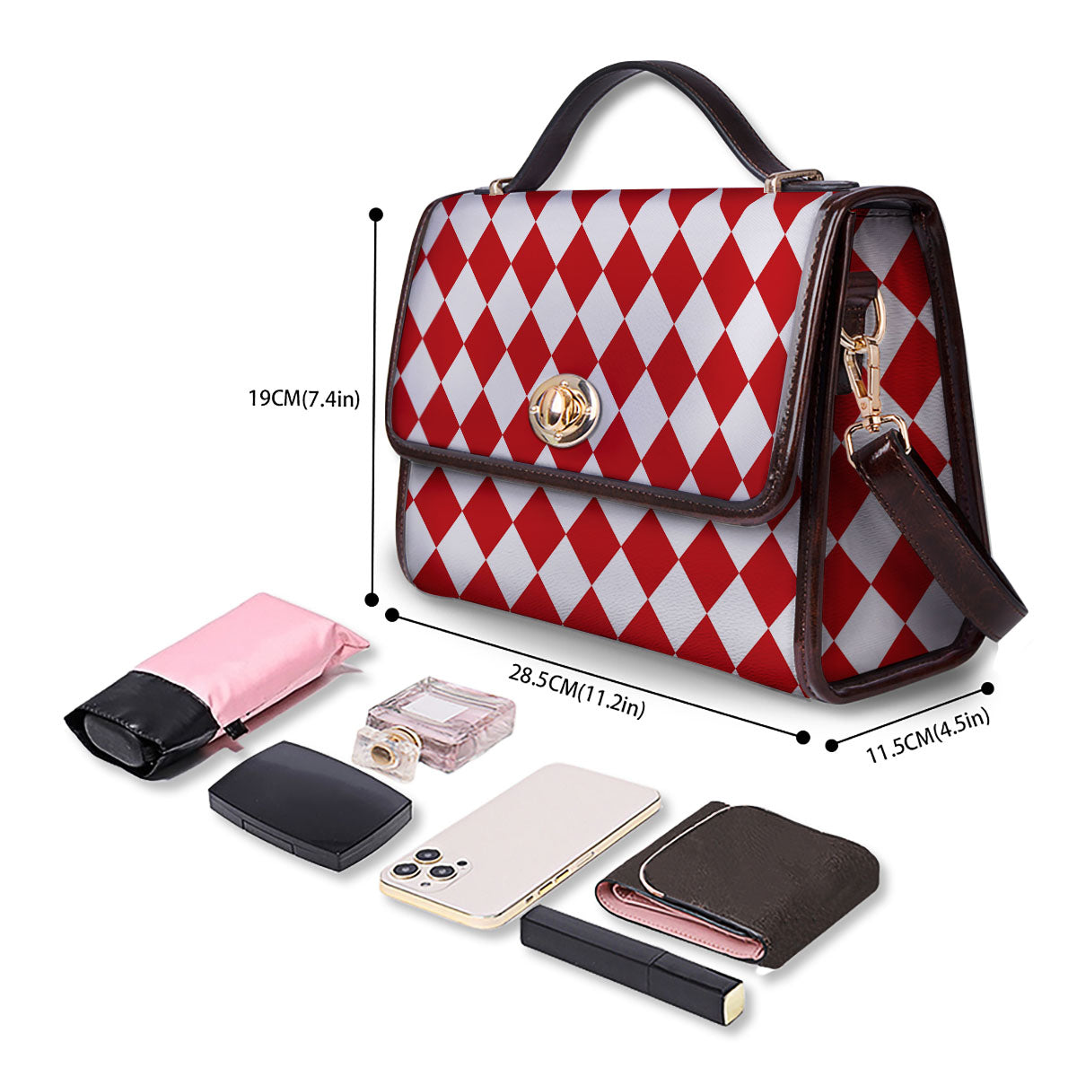 Harlequin White And Red Print Pattern Women's Satchel Bag