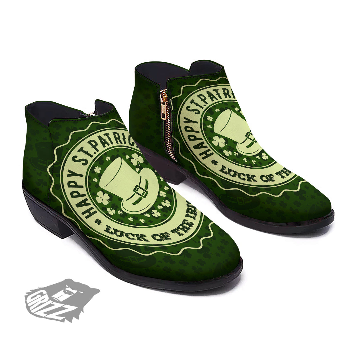 Hat And St. Patrick's Day Clover Print Ankle Boots-grizzshop