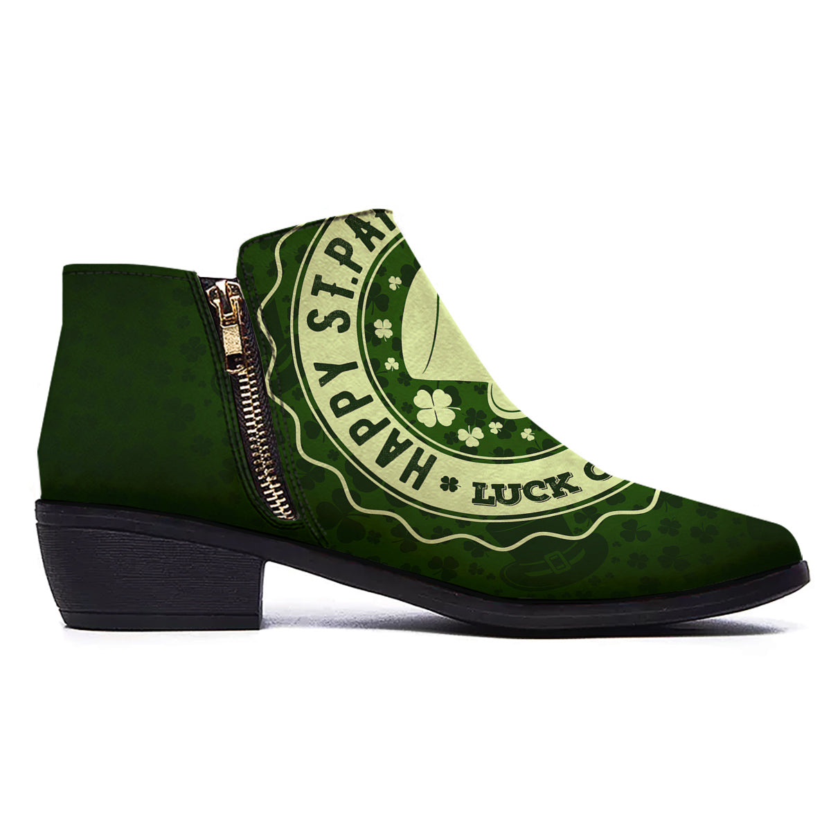 Hat And St. Patrick's Day Clover Print Ankle Boots-grizzshop