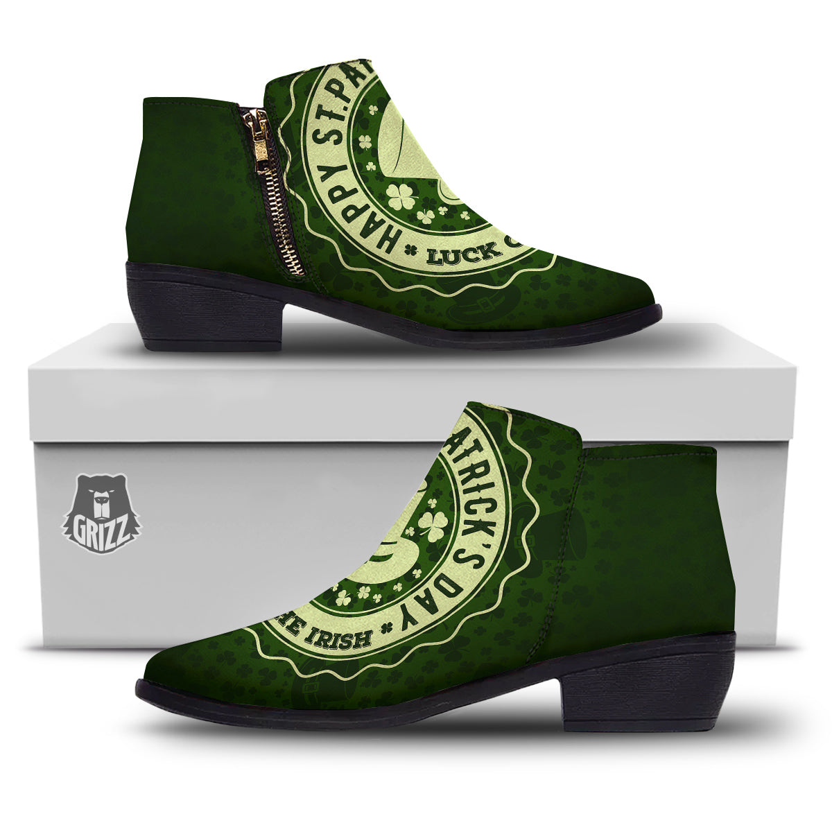 Hat And St. Patrick's Day Clover Print Ankle Boots-grizzshop