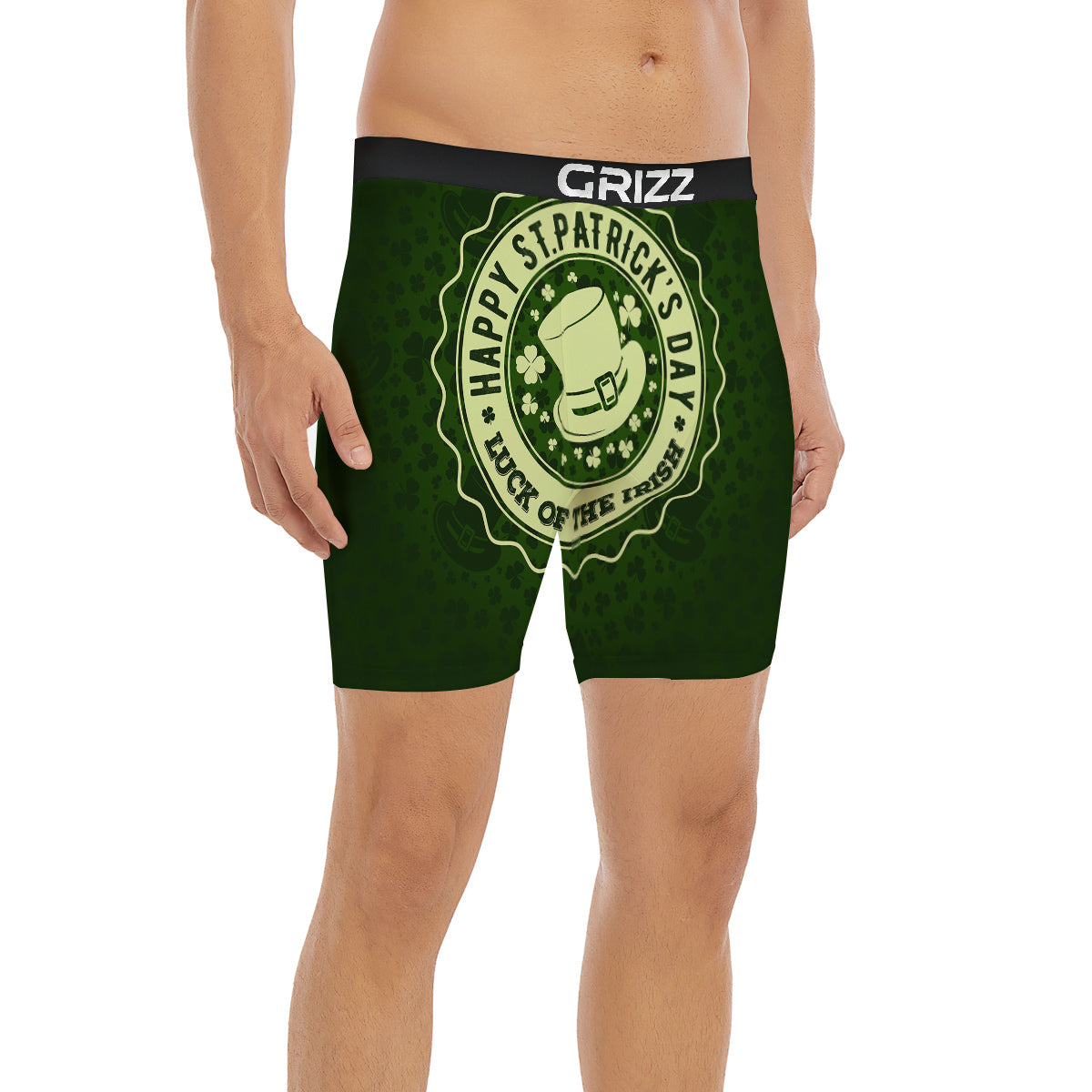 Hat And St. Patrick's Day Clover Print Boxer Briefs-grizzshop