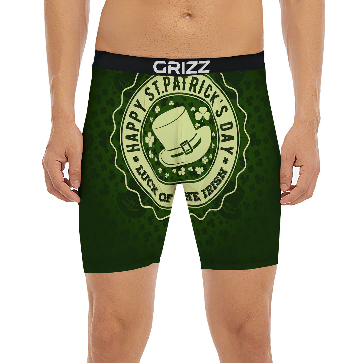 Hat And St. Patrick's Day Clover Print Boxer Briefs-grizzshop