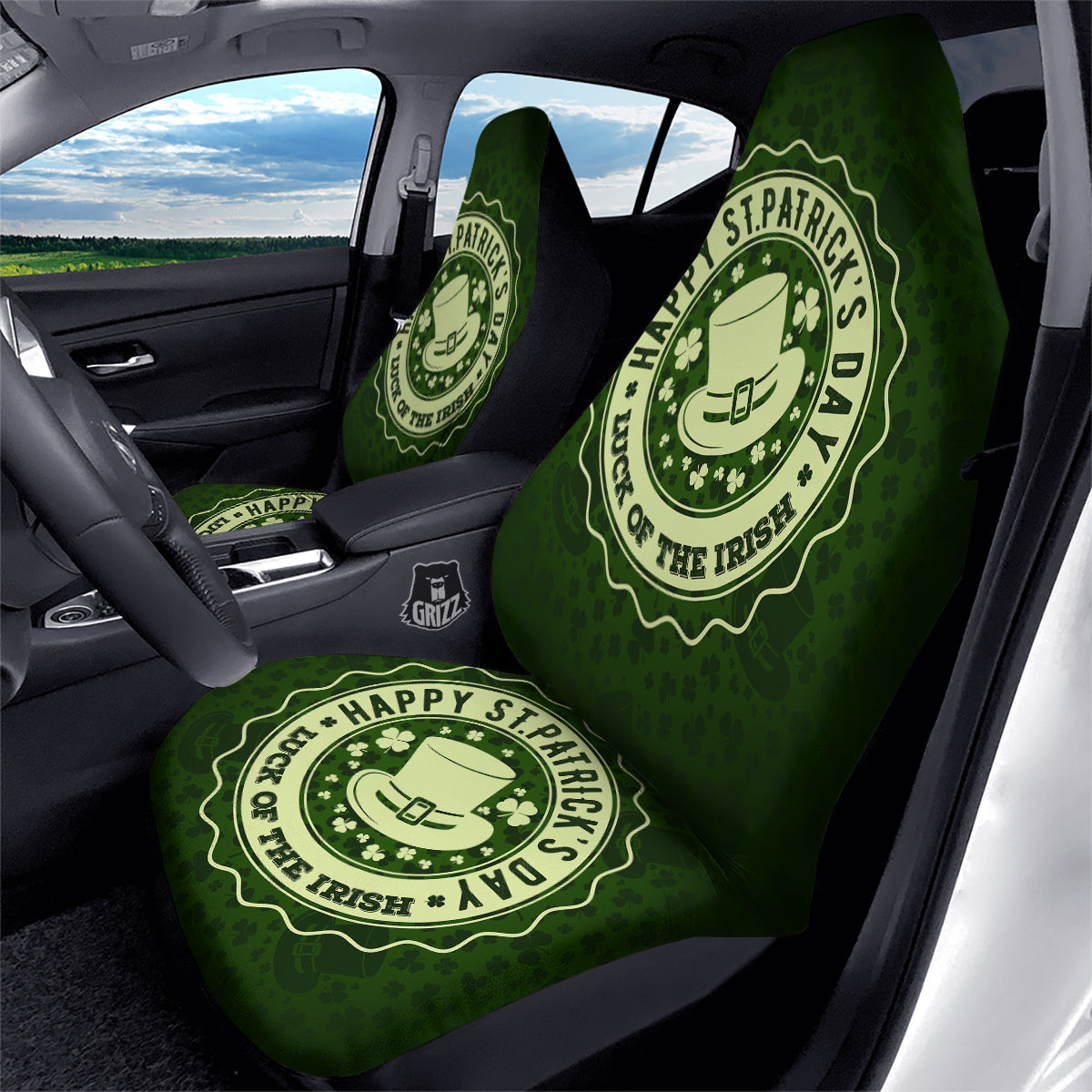 Hat And St. Patrick's Day Clover Print Car Seat Covers-grizzshop