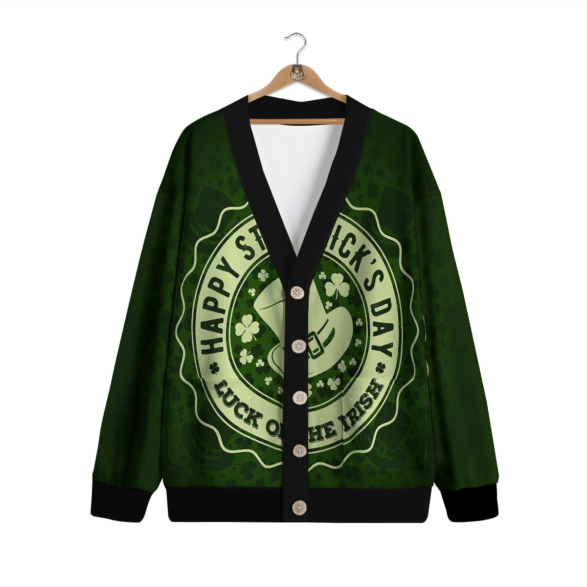 Hat And St. Patrick's Day Clover Print Cardigan-grizzshop