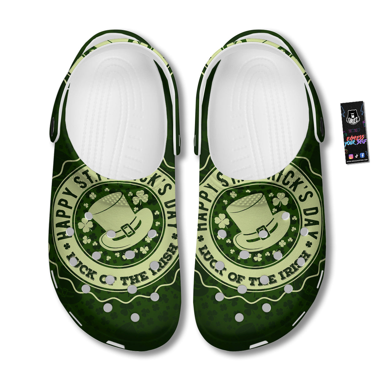 Hat And St. Patrick's Day Clover Print Clog-grizzshop