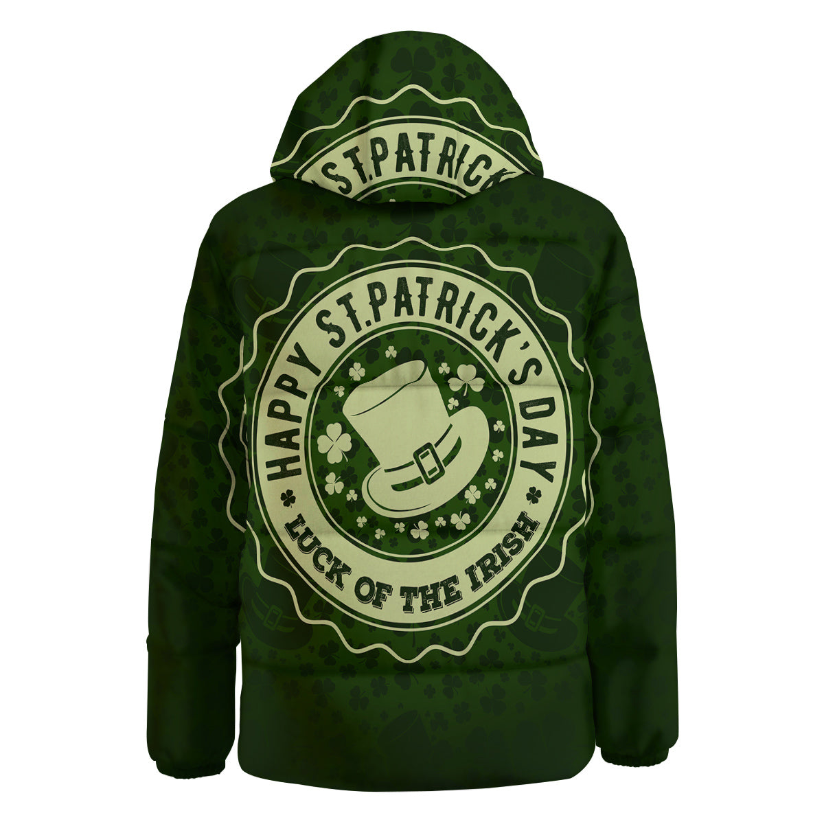 Hat And St. Patrick's Day Clover Print Down Jacket-grizzshop