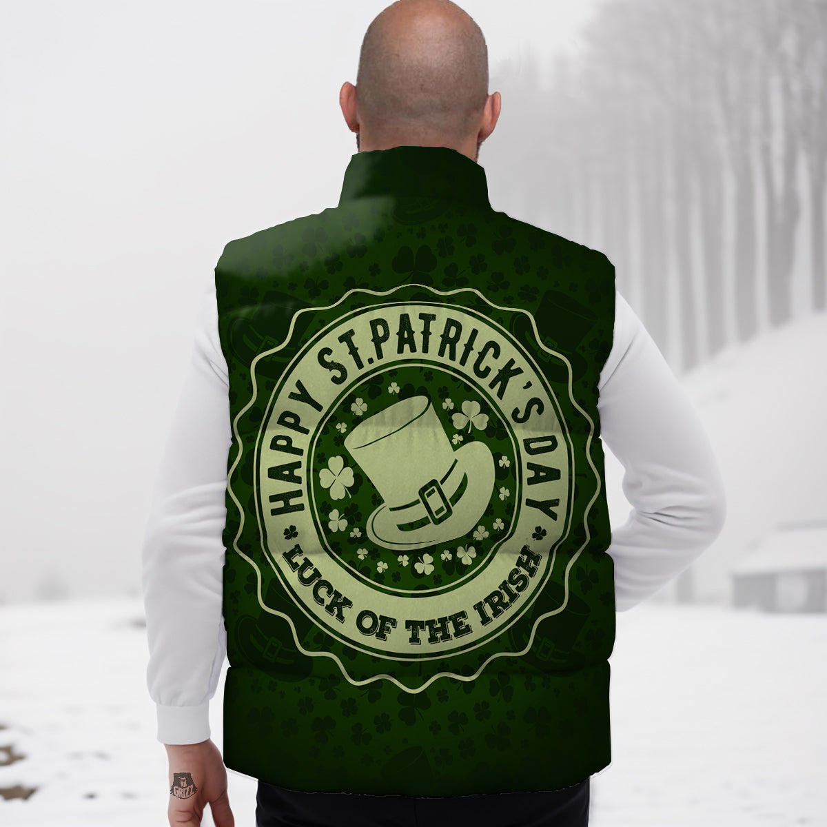 Hat And St. Patrick's Day Clover Print Down Vest