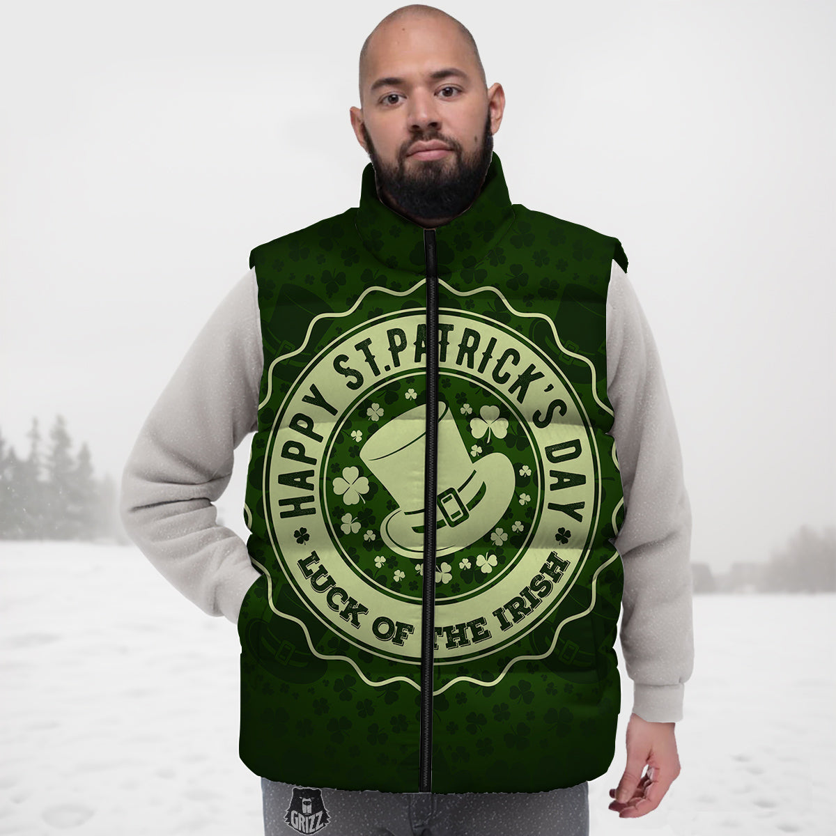 Hat And St. Patrick's Day Clover Print Down Vest