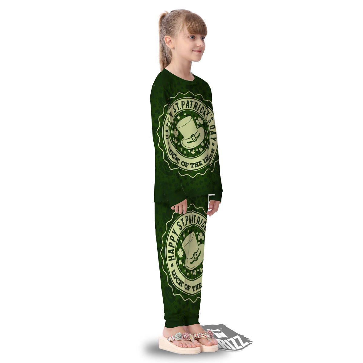 Hat And St. Patrick's Day Clover Print Kid's Pajamas-grizzshop