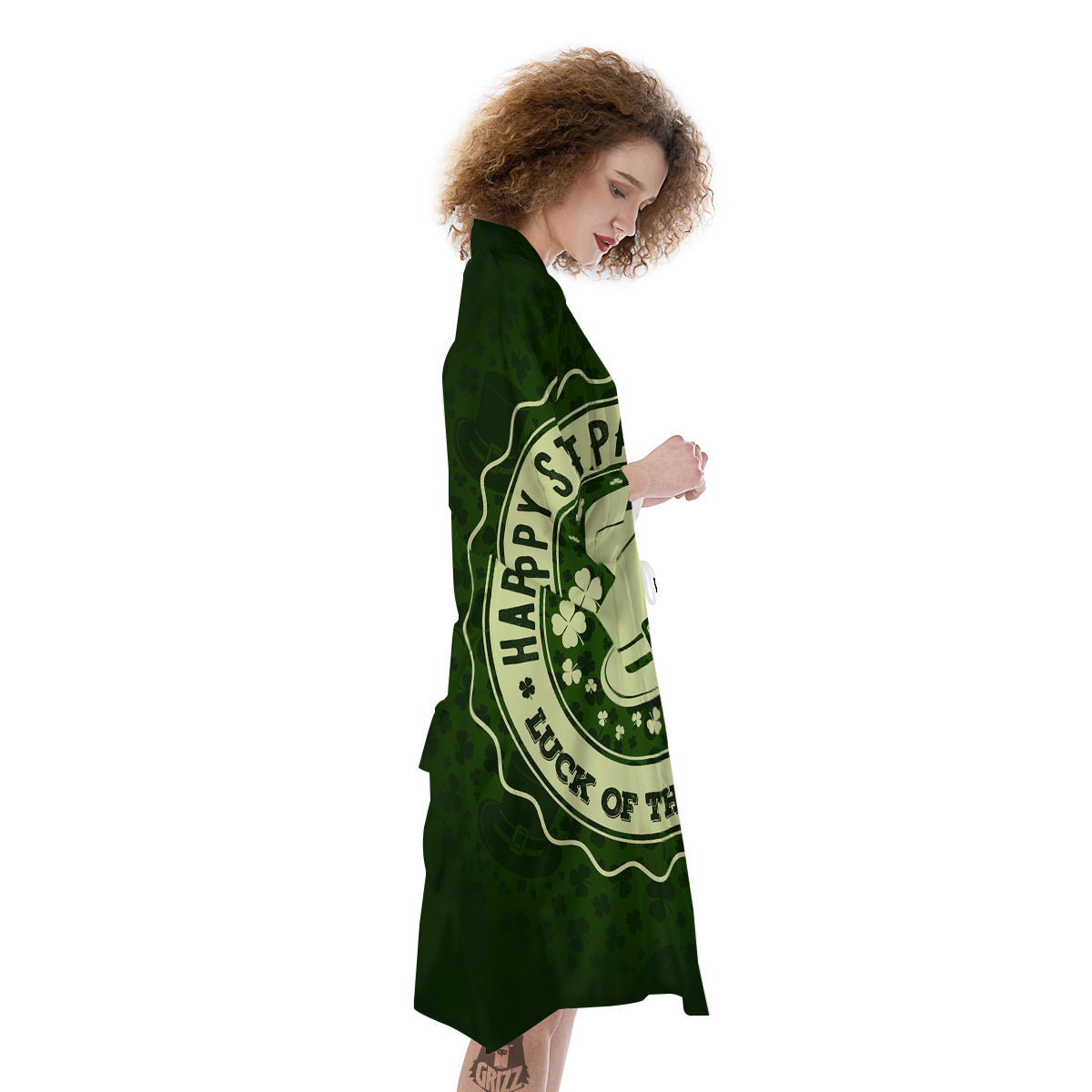 Hat And St. Patrick's Day Clover Print Kimono-grizzshop