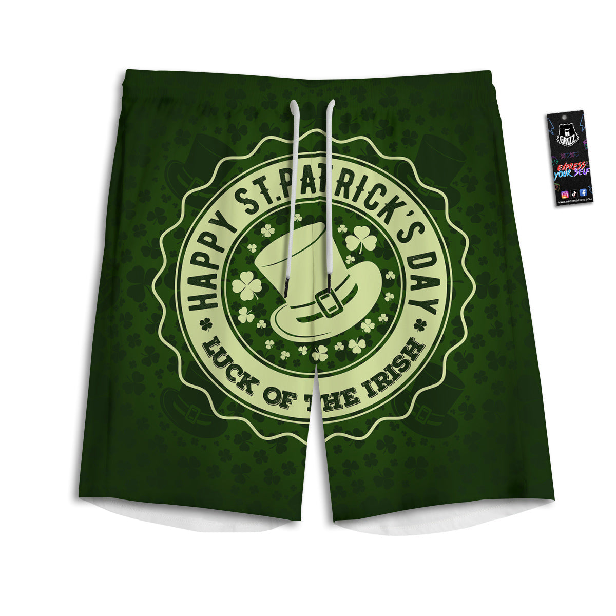 Hat And St. Patrick's Day Clover Print Men's Athletic Shorts
