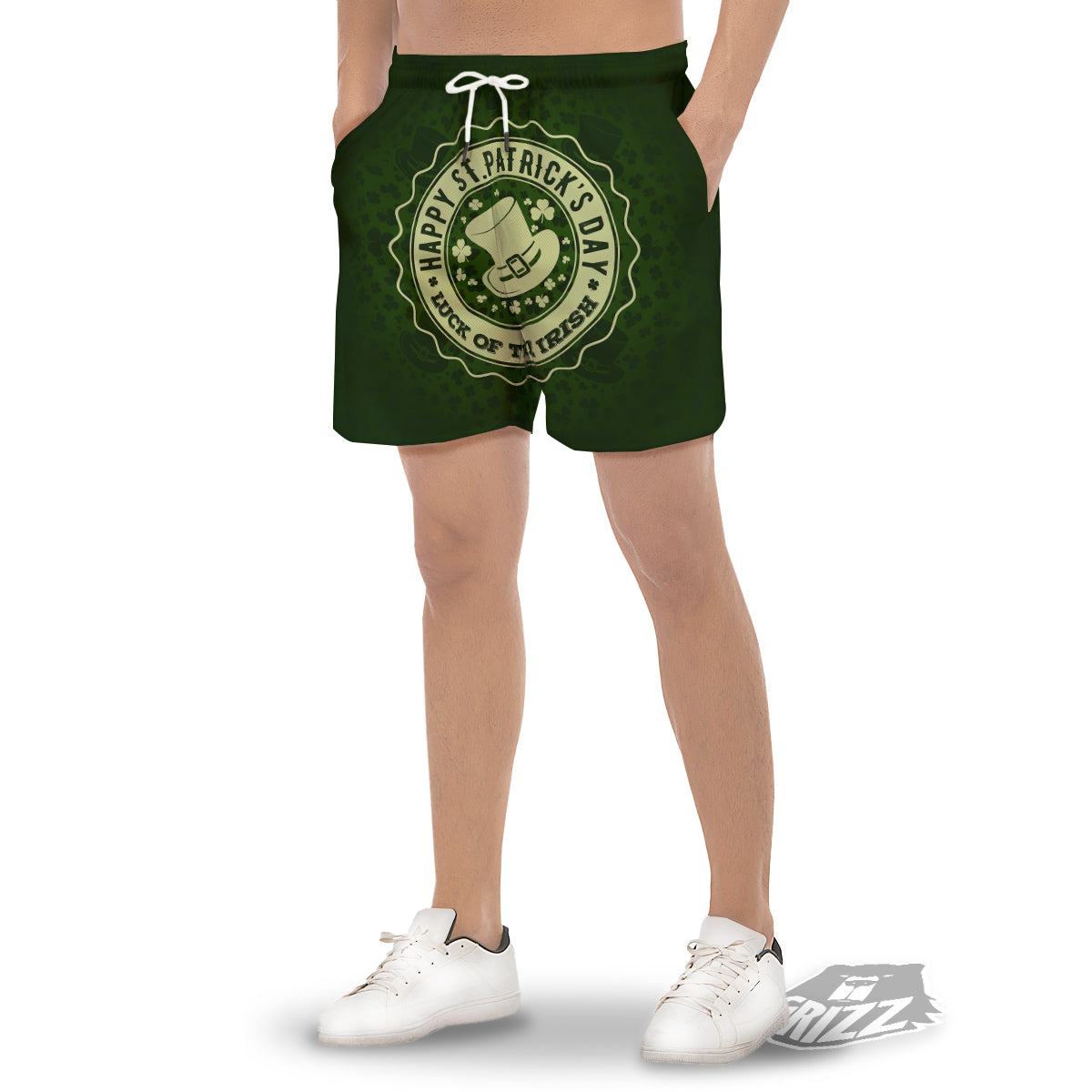 Hat And St. Patrick's Day Clover Print Men's Gym Shorts-grizzshop
