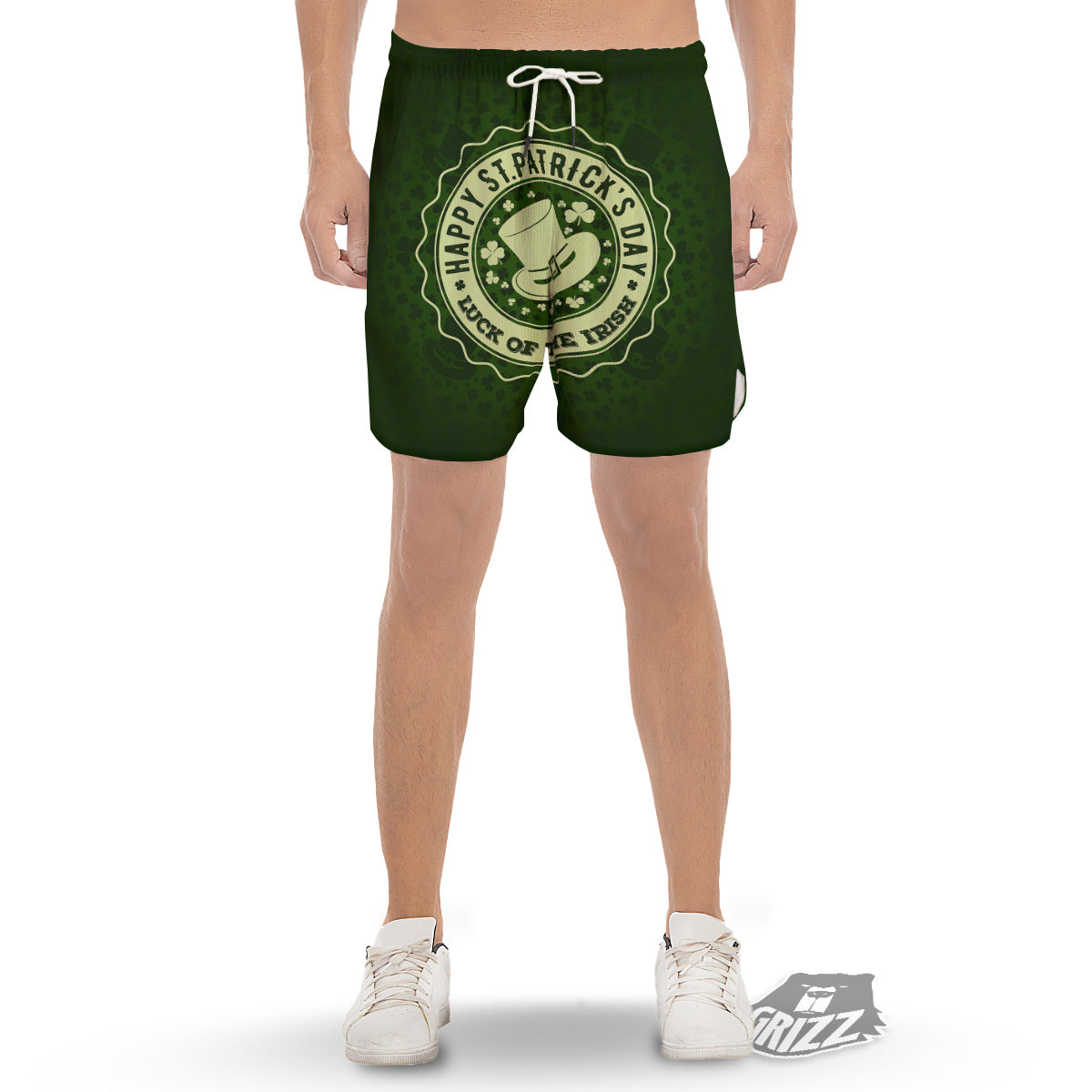 Hat And St. Patrick's Day Clover Print Men's Gym Shorts-grizzshop