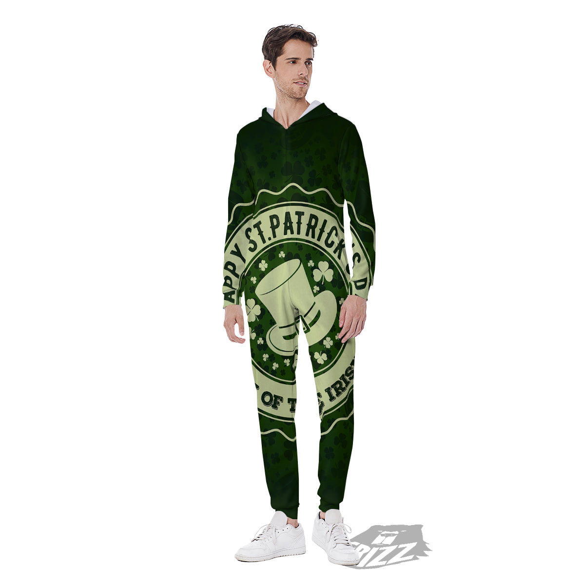 Hat And St. Patrick's Day Clover Print Men's Jumpsuit-grizzshop