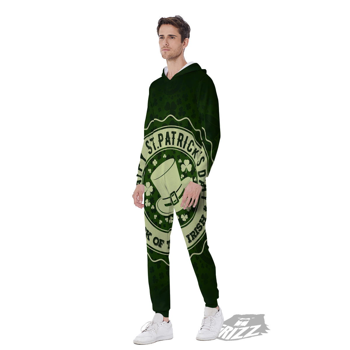 Hat And St. Patrick's Day Clover Print Men's Jumpsuit-grizzshop