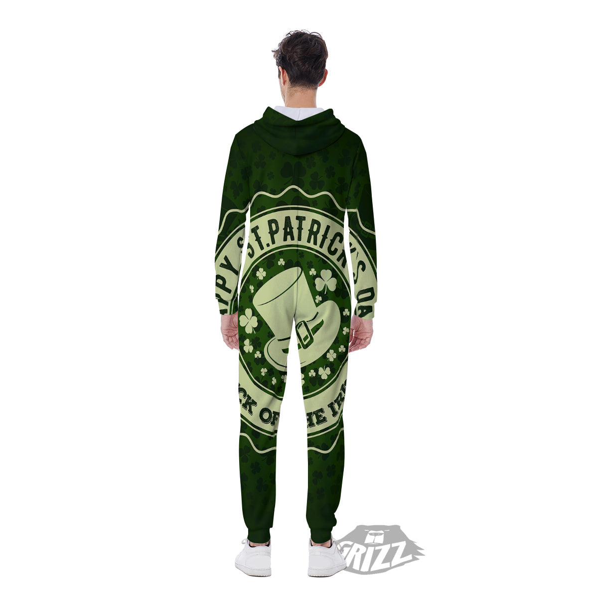 Hat And St. Patrick's Day Clover Print Men's Jumpsuit-grizzshop