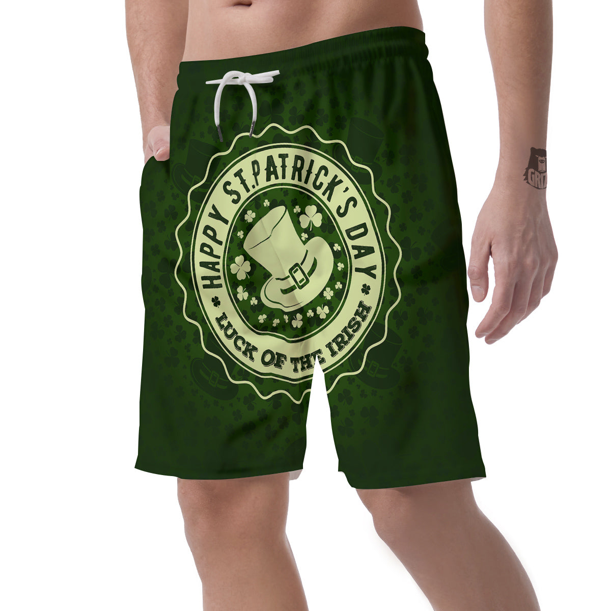 Hat And St. Patrick's Day Clover Print Men's Shorts-grizzshop