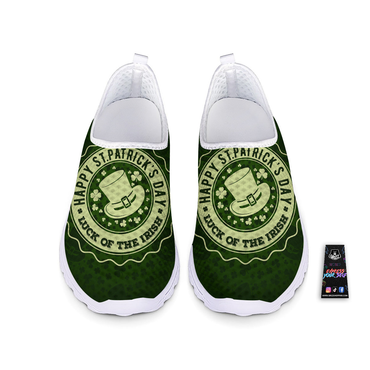 Hat And St. Patrick's Day Clover Print Nurse Shoes-grizzshop