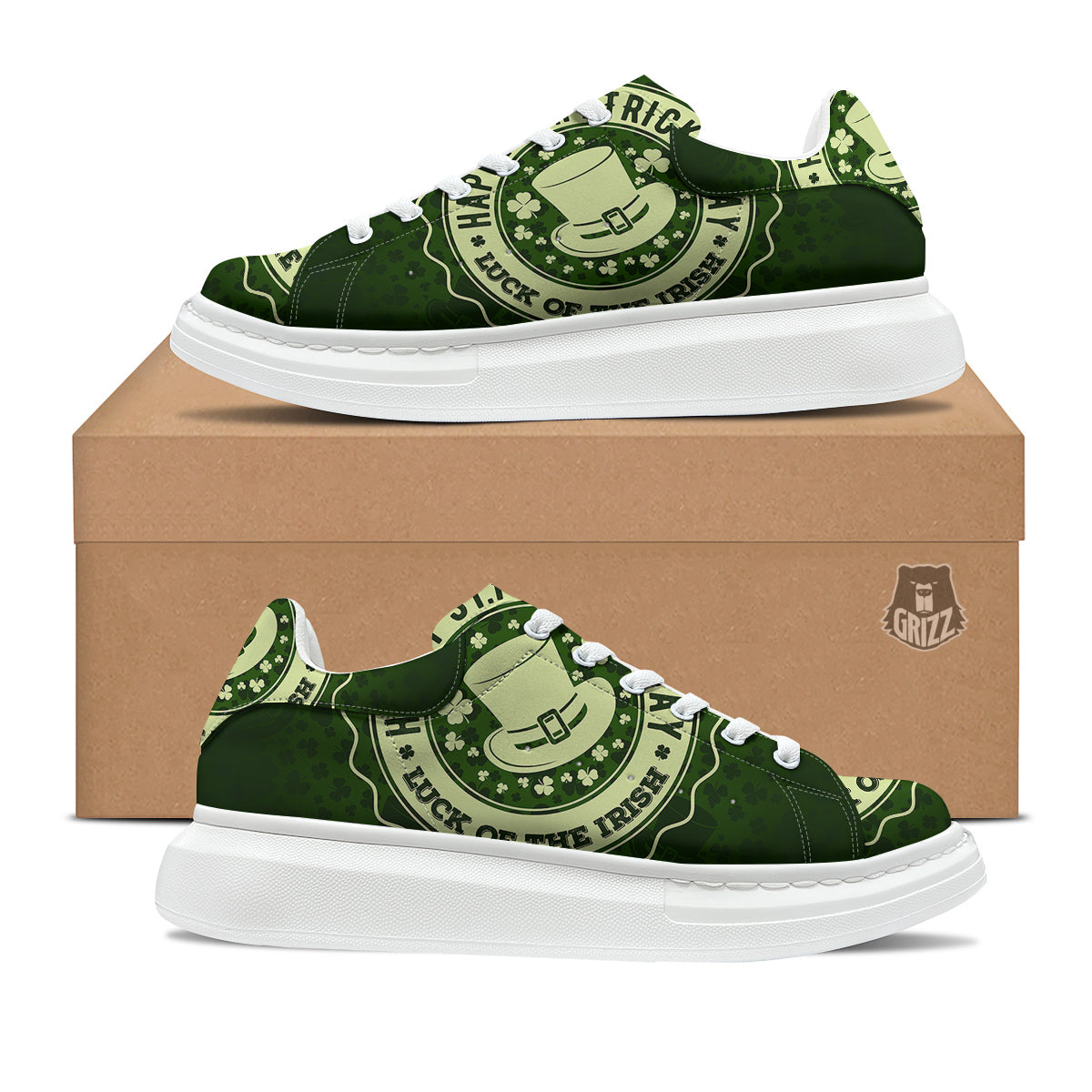 Hat And St. Patrick's Day Clover Print Platform Shoes-grizzshop