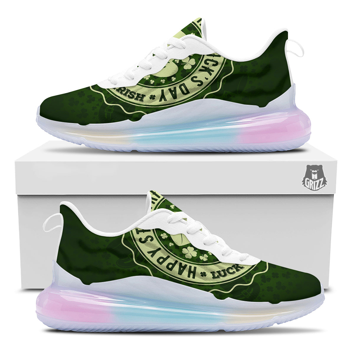 Hat And St. Patrick's Day Clover Print Running Sneakers-grizzshop