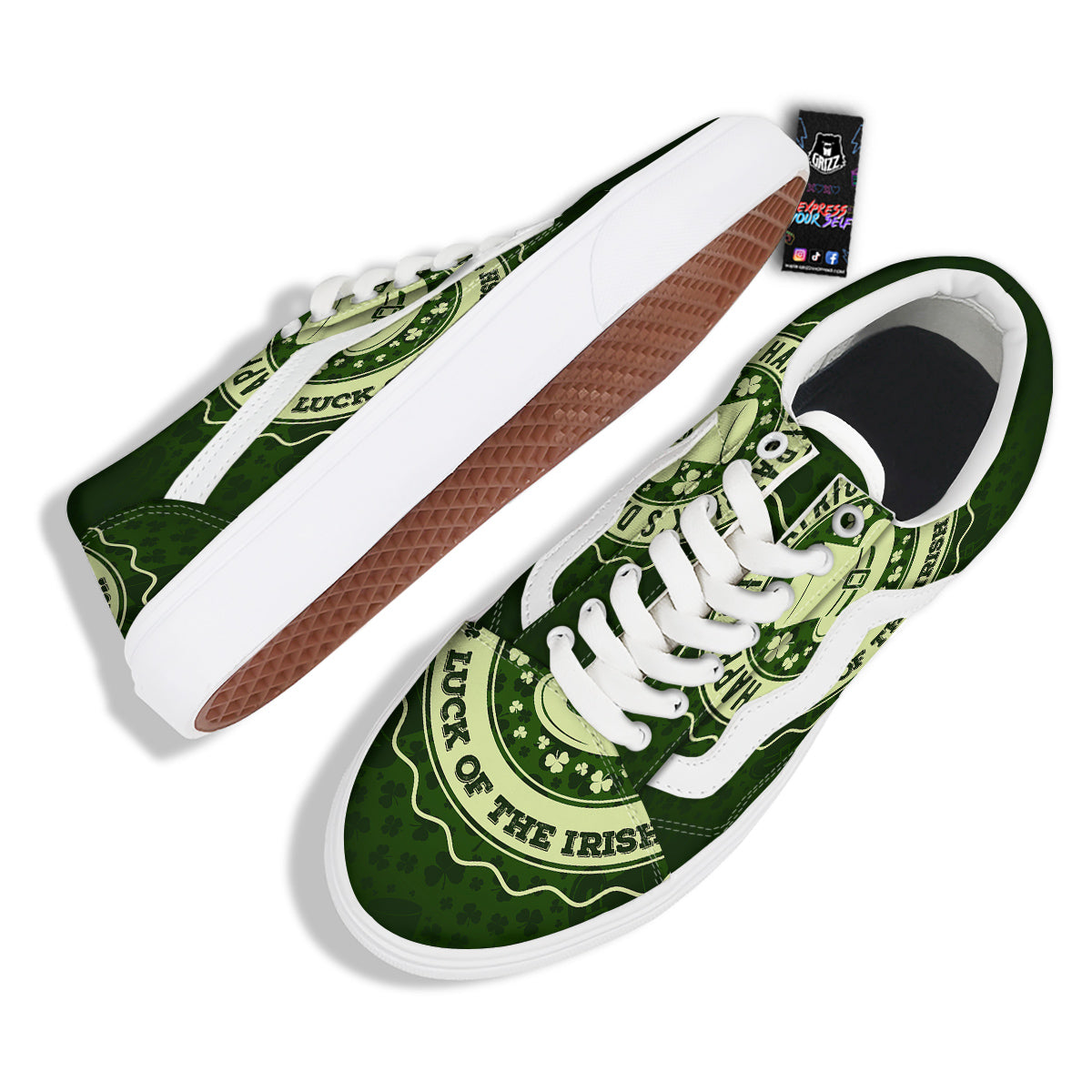 Hat And St. Patrick's Day Clover Print Skate Shoes-grizzshop