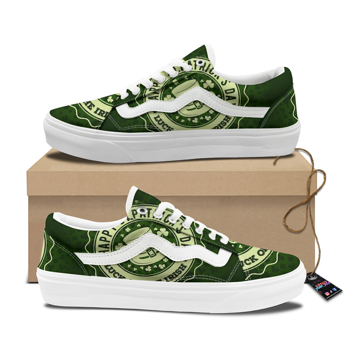 Hat And St. Patrick's Day Clover Print Skate Shoes-grizzshop