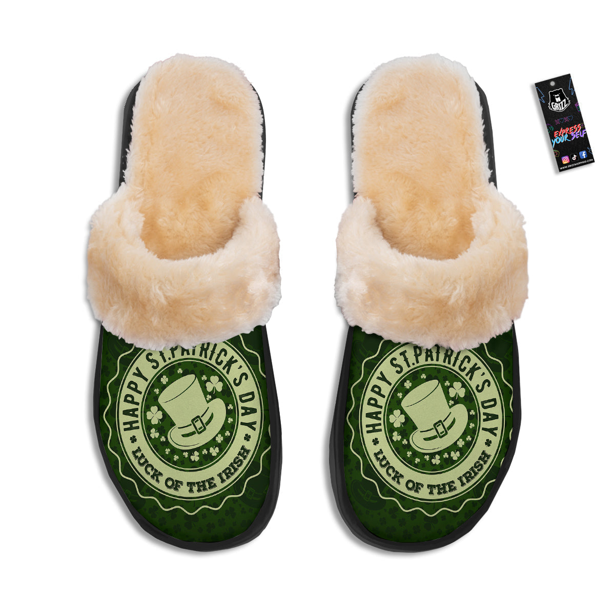 Hat And St. Patrick's Day Clover Print Slippers-grizzshop