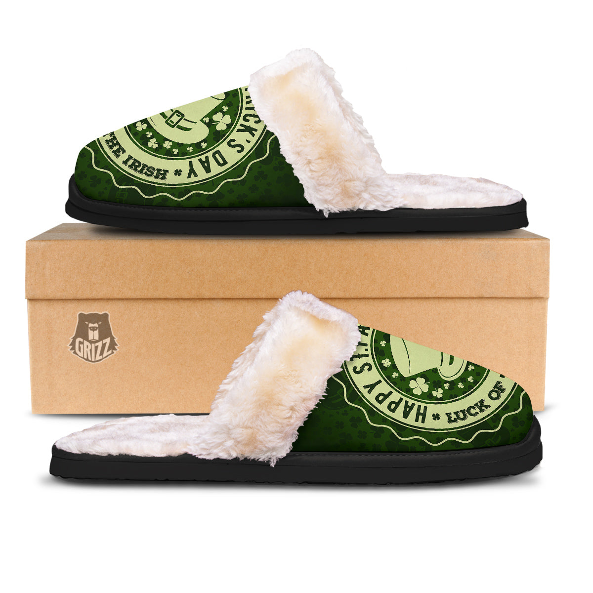 Hat And St. Patrick's Day Clover Print Slippers-grizzshop