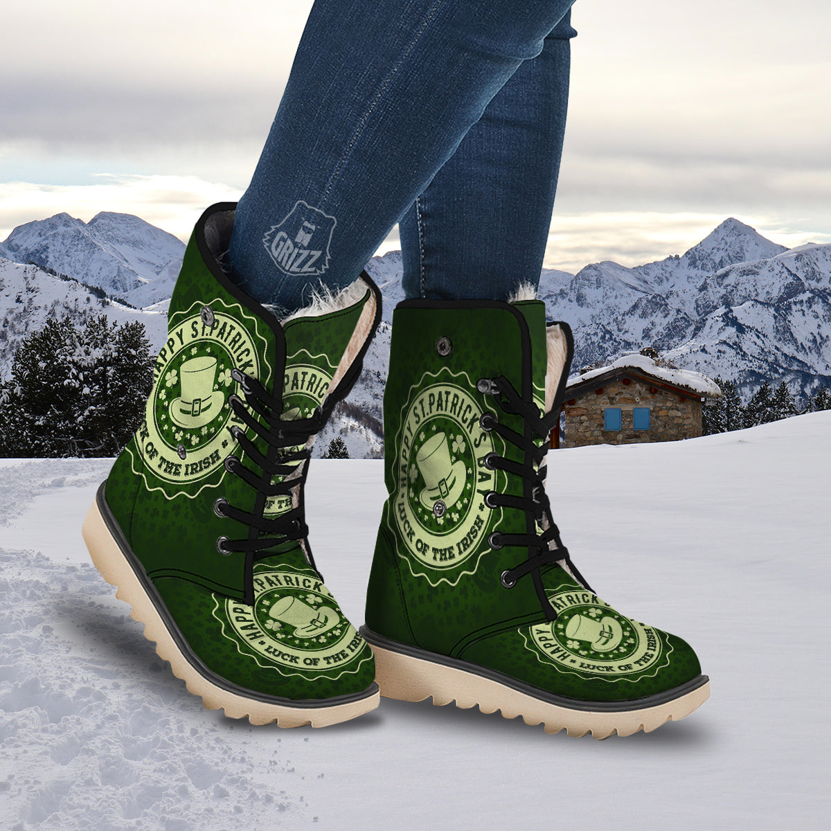 Hat And St. Patrick's Day Clover Print Snow Boots-grizzshop