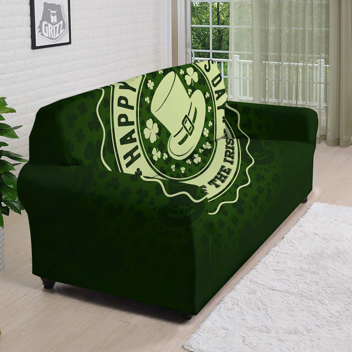 Hat And St. Patrick's Day Clover Print Sofa Cover-grizzshop