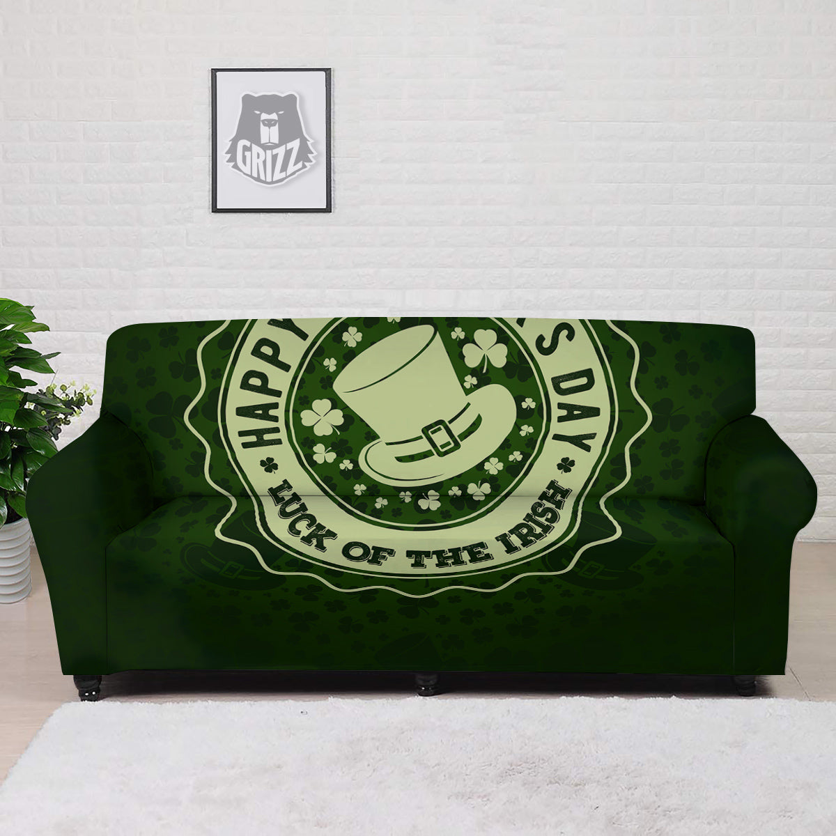 Hat And St. Patrick's Day Clover Print Sofa Cover-grizzshop