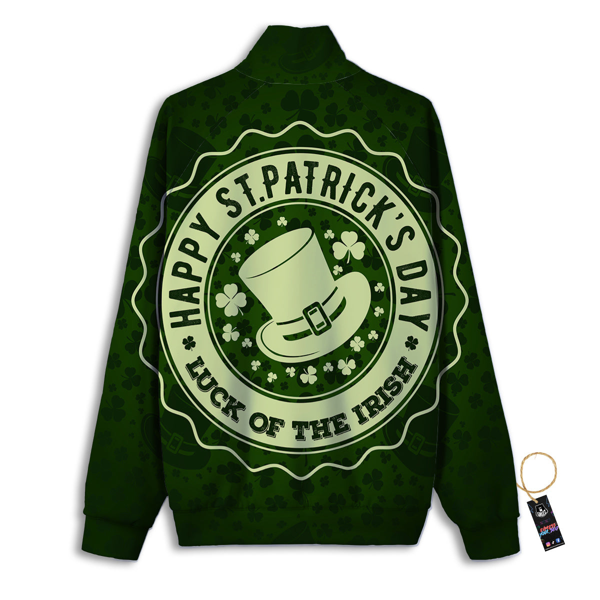 Hat And St. Patrick's Day Clover Print Track Jacket-grizzshop