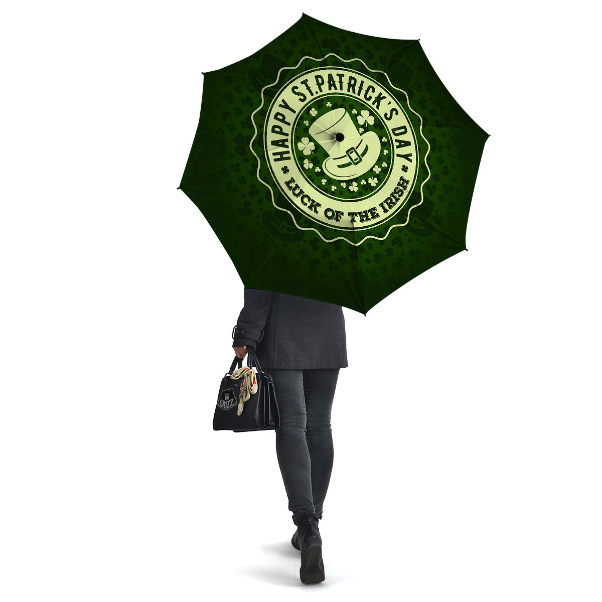 Hat And St. Patrick's Day Clover Print Umbrella-grizzshop