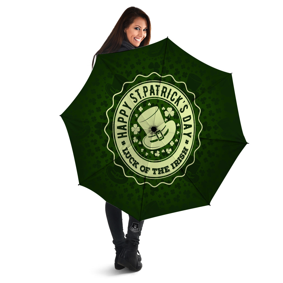 Hat And St. Patrick's Day Clover Print Umbrella-grizzshop