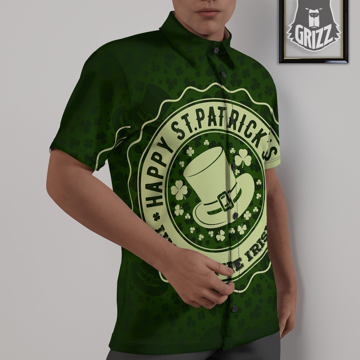 Hat And St. Patrick's Day Clover Print Untucked Shirts-grizzshop