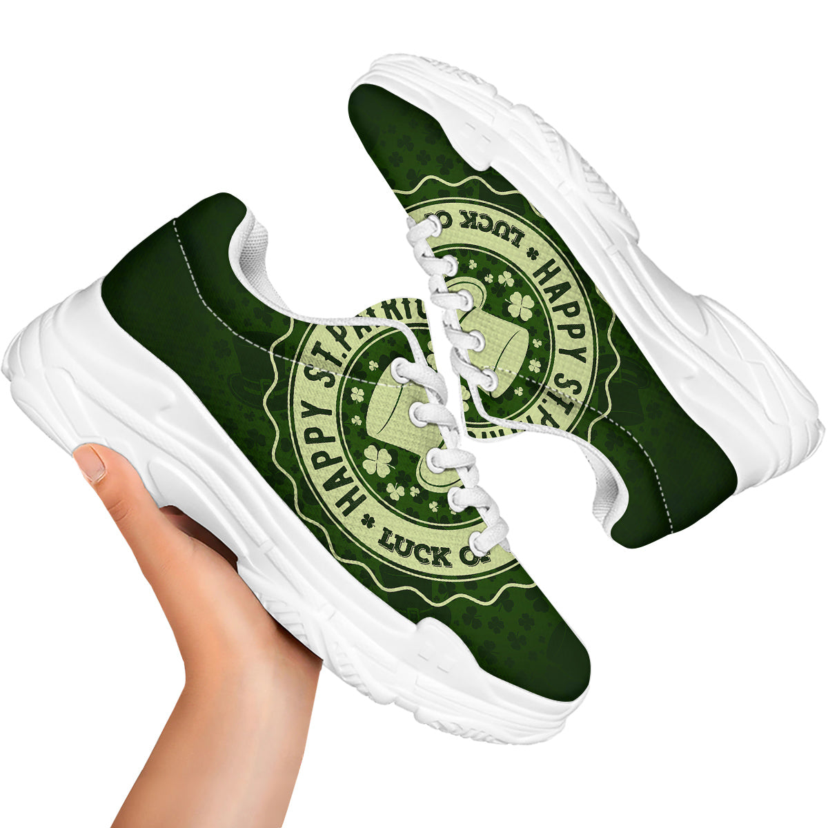 Hat And St. Patrick's Day Clover Print White Chunky Shoes-grizzshop