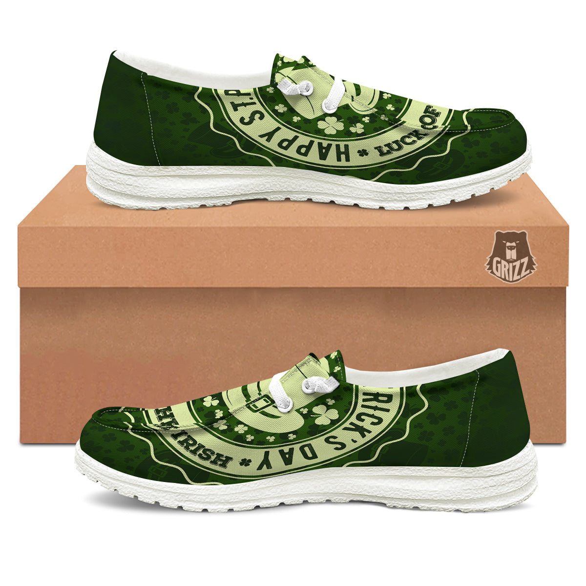 Hat And St. Patrick's Day Clover Print White Loafers-grizzshop