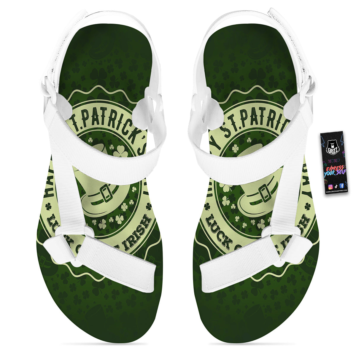 Hat And St. Patrick's Day Clover Print White Open Toe Sandals-grizzshop