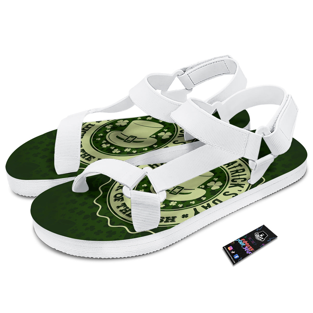 Hat And St. Patrick's Day Clover Print White Open Toe Sandals-grizzshop