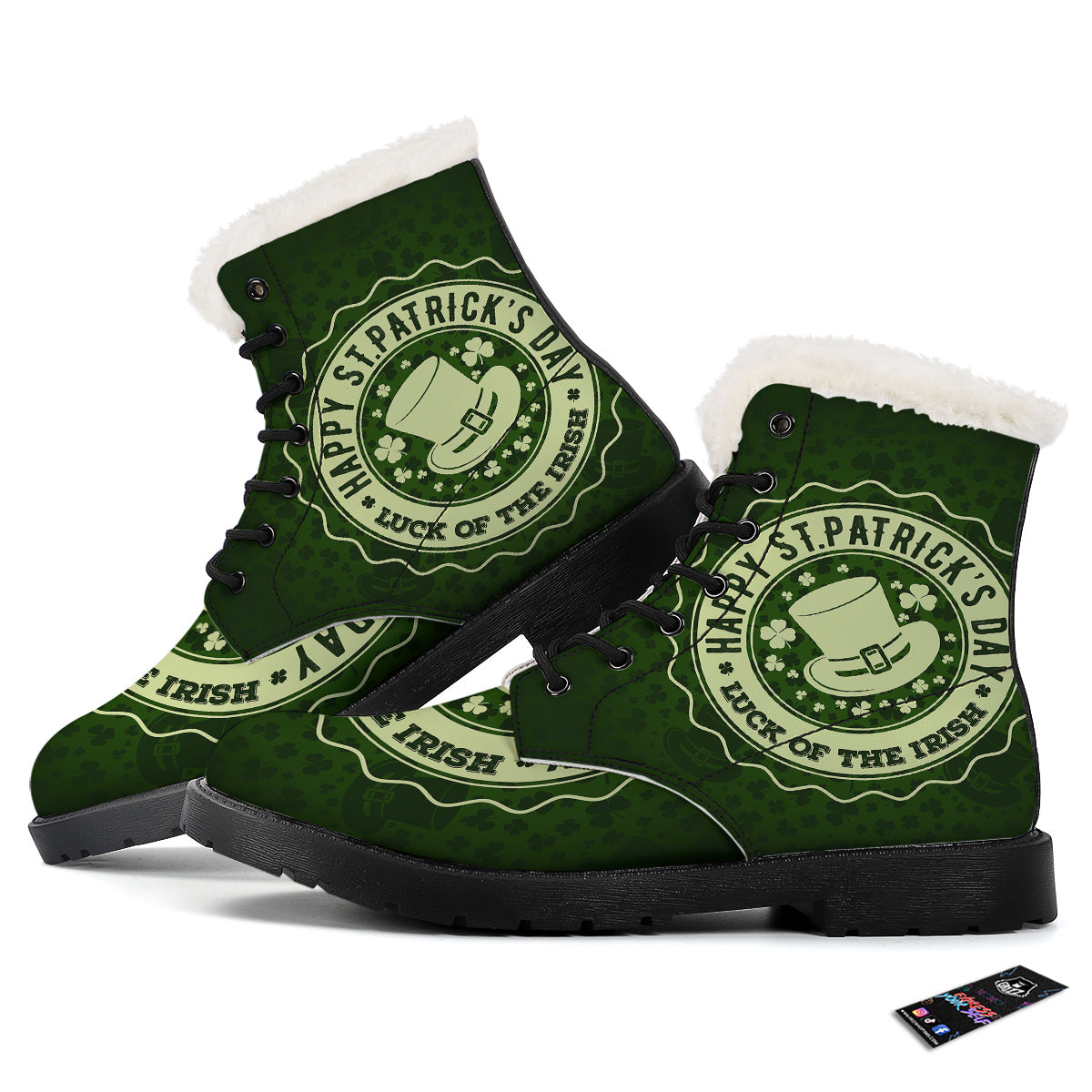 Hat And St. Patrick's Day Clover Print Winter Boots-grizzshop