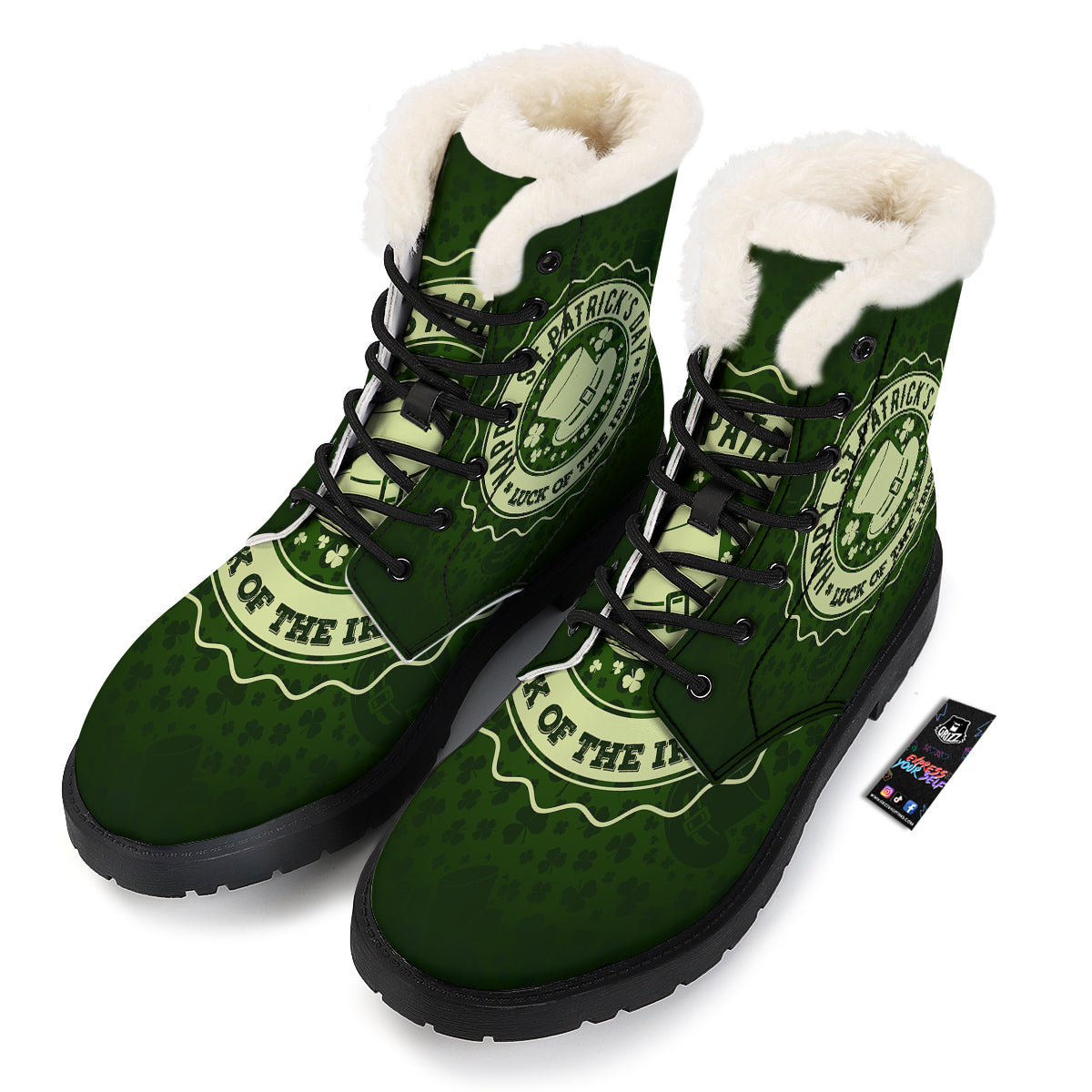 Hat And St. Patrick's Day Clover Print Winter Boots-grizzshop