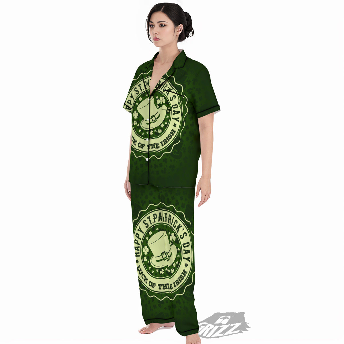 Hat And St. Patrick's Day Clover Print Women's Pajamas Set-grizzshop