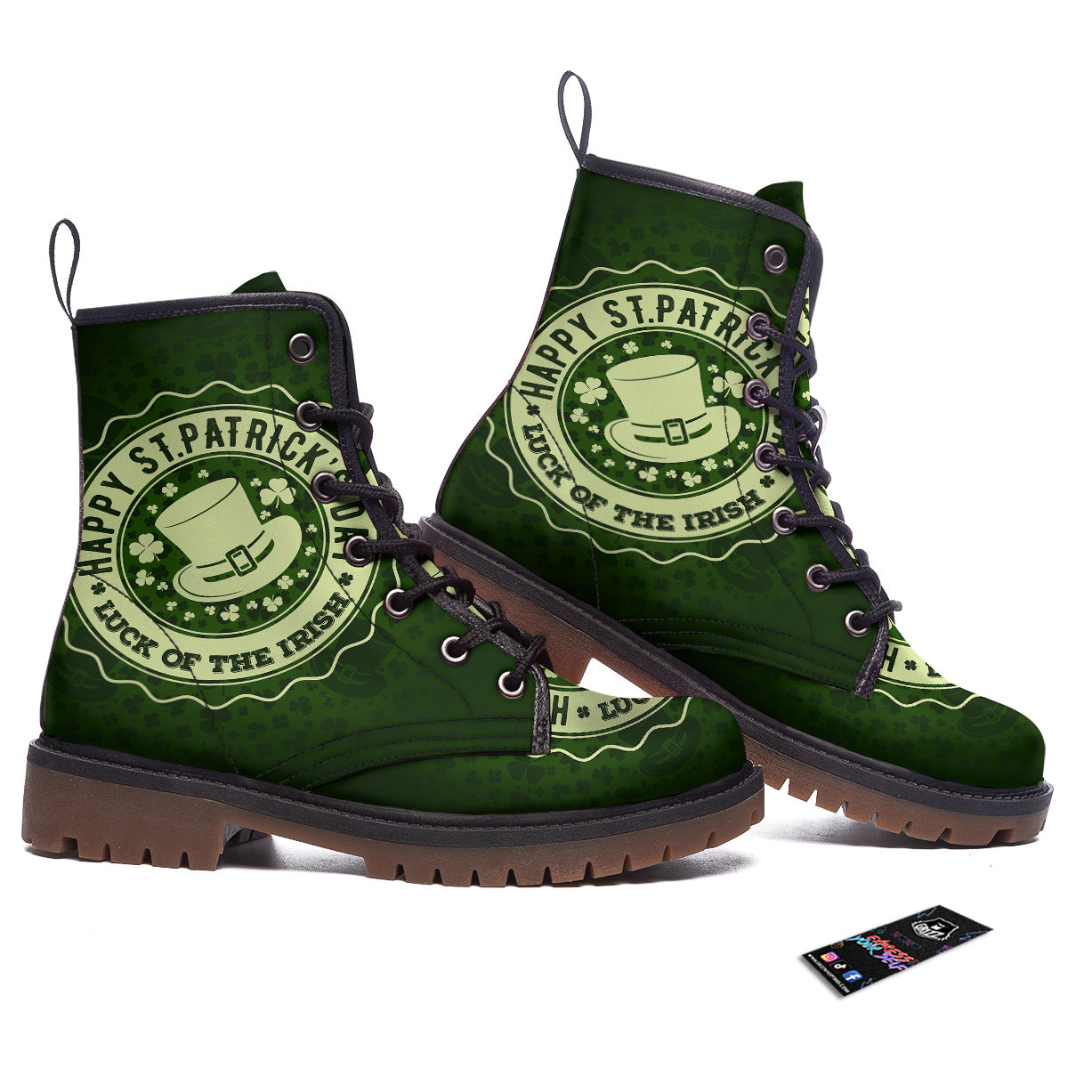 Hat And St. Patrick's Day Clover Print Work Boots-grizzshop