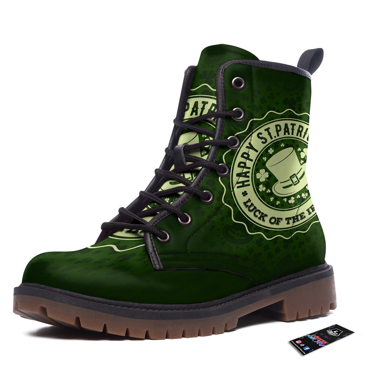 Hat And St. Patrick's Day Clover Print Work Boots-grizzshop